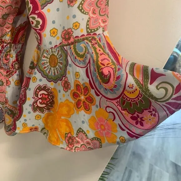 1. State Pink and Orange Ruffled Bell Sleeve Blouse - Picture 4 of 12